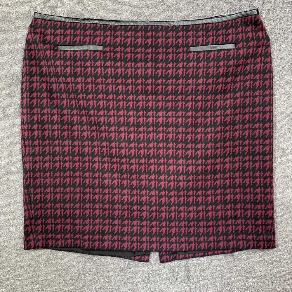 Talbots Skirt Womans 22W Burgundy‎ Black Houndstooth Pencil Skirt